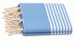 Jeté Fouta Arthur en coton XL - multi usage Bleu ciel foncé rayée blanc PTZ 1011
