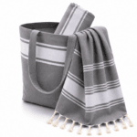 Kit Summer 3 pièces : 1 Sac 1 trousse et 1 Fouta Bali en Gris PTZ 6013