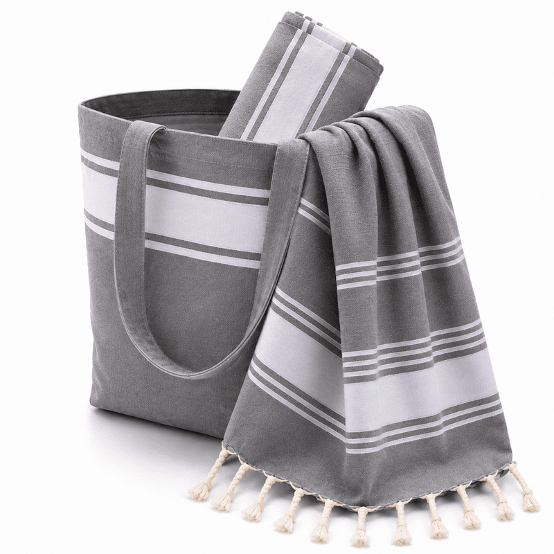 KIT summer 2026 (3) Kit Summer 3 pièces : 1 Sac 1 trousse et 1 Fouta Bali en Gris PTZ 6013 – Image 1