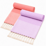 2 Serviettes en coton Nid d'abeille En Violet lilas et Corail PTZ 3015
