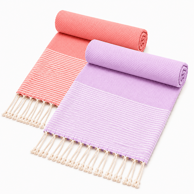 Nid d’abeille En Violet lilas et 2 Serviettes en coton Nid d'abeille En Violet lilas et Corail PTZ 3015 – Image 1