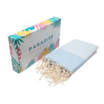 Jeté Fouta Arthur en coton XL - multi usage Bleu ciel rayée blanc PTZ 1010 – Image 3