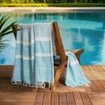 Jeté Fouta Arthur en coton XL - multi usage Bleu ciel foncé rayée blanc PTZ 1011 – Image 2