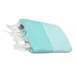 Jeté Fouta Arthur traditionnel multi usage Vert d’eau rayée blanc PTZ 1015