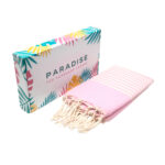 Jeté Fouta Arthur traditionnel - multi usage  Rose rayée PTZ 1016 – Image 3
