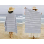 Set de 2 Serviette en coton - Fouta Bali  XL En Gris et Gris anthracite rayée blanc PTZ 2012 – Image 3
