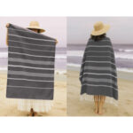 Set de 2 Serviette en coton - Fouta Bali  XL En Gris et Gris anthracite rayée blanc PTZ 2012 – Image 4