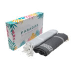 Set de 2 Serviette en coton - Fouta Bali  XL En Gris et Gris anthracite rayée blanc PTZ 2012 – Image 5