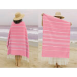2 Serviette Fouta Bali traditionnelle  En Vert d’eau et Rose bonbon – Image 3