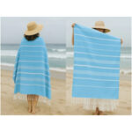Set de 2 Serviette en coton - Fouta Bali  XL En Bleu ciel foncé et Bleu ciel rayée blanc PTZ 2016 – Image 3