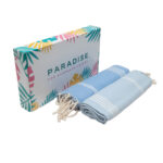 Set de 2 Serviette en coton - Fouta Bali  XL En Bleu ciel foncé et Bleu ciel rayée blanc PTZ 2016 – Image 4