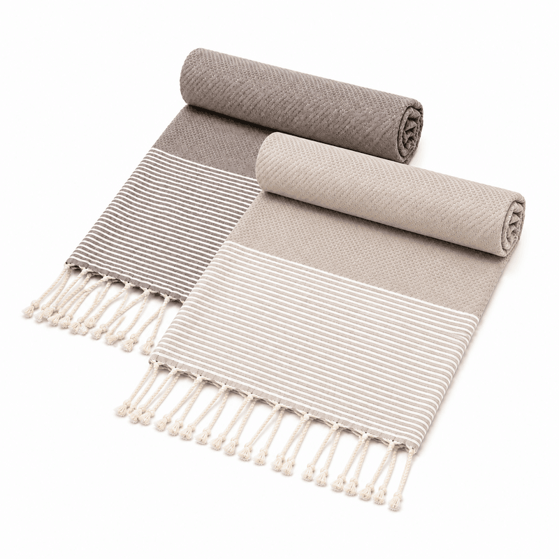 PTZ 3010 Set 2 Serviette en coton - Fouta nid d'abeille XL En Beige et taupe PTZ 3010 – Image 1