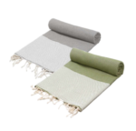 Set de 2 Serviette en coton - Fouta nid d'abeille  XL En Gris et Vert kaki PTZ 3011