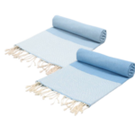 Set de 2 Serviettes en coton - Fouta nid d'abeille  XL En Bleu ciel foncé et Bleu ciel PTZ 3012