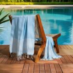 Set de 2 Serviettes en coton - Fouta nid d'abeille  XL En Bleu ciel foncé et Bleu ciel PTZ 3012 – Image 3