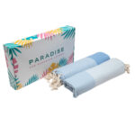 Set de 2 Serviettes en coton - Fouta nid d'abeille  XL En Bleu ciel foncé et Bleu ciel PTZ 3012 – Image 4