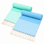 2 Fouta nid d'abeille En Turquoise et Vert d’eau PTZ 3013