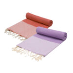2 Serviettes en coton Nid d'abeille En Violet lilas et Corail PTZ 3015