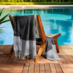 Set de 2 Serviette en coton - Fouta nid d'abeille  XL En Gris et Gris anthracite rayée blanc PTZ 3016 – Image 2