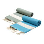 Set de 2 fouta en coton-Diamond En Vert kaki et Bleu turquoise PTZ 4010