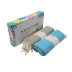 Set de 2 fouta en coton-Diamond En Vert kaki et Bleu turquoise PTZ 4010 – Image 5