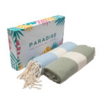 2 fouta en coton - Diamond En bleu ciel et Vert kaki PTZ 4012 – Image 5