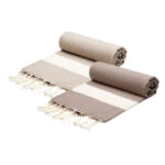 2 Serviettes en coton Fouta Diamond En Beige et taupe PTZ 4015