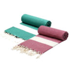 2 Serviettes en coton Fouta Diamond En Rouge bordeaux et Jade
