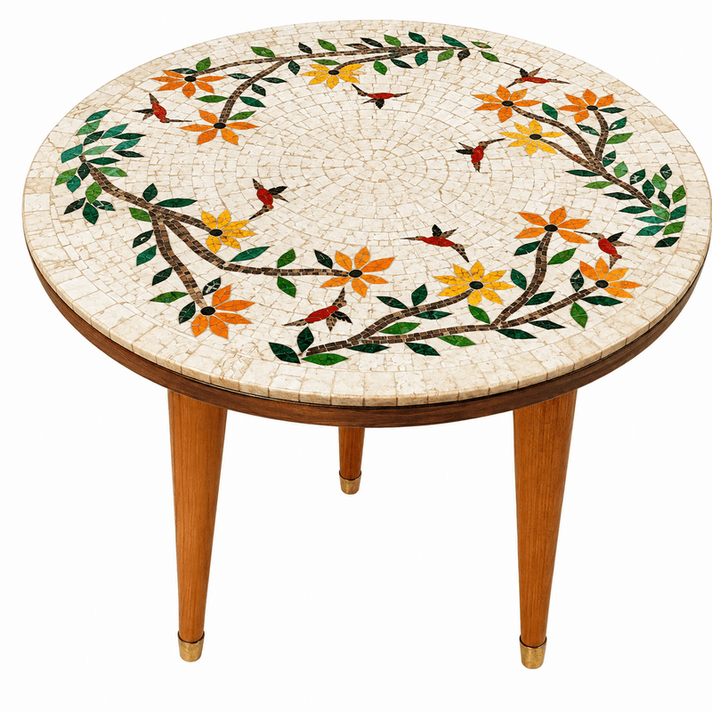 Table ronde GM plateau en mosaïque romaine fait à la main Table ronde GM plateau en mosaïque romaine fait à la main haut de gamme structure en bois noble artisanal motif Florale de la collection Artistique – Image 1