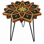 Table ronde plateau en mosaïque romaine fait à la main haut de gamme structure en fer forgé artisanal motif Florale  de la collection Artistique