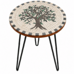 Table ronde MM plateau en mosaïque romaine fait à la main haut de gamme structure en fer forgé artisanal motif L’olivier de la collection Artistique