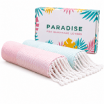 2 Serviettes Fouta nid d'abeille En Vert d’eau et Rose bonbon – Image 2