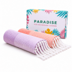 2 Serviettes en coton Nid d'abeille En Violet lilas et Corail PTZ 3015 – Image 2