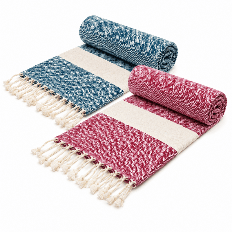 fouta diamond en jade et rouge bordeau 2 Serviettes en coton Fouta Diamond En Rouge bordeaux et Jade – Image 1