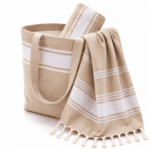Kit Summer 3 pièces : 1 Sac 1 trousse et fouta  Bali en Beige PTZ 6011