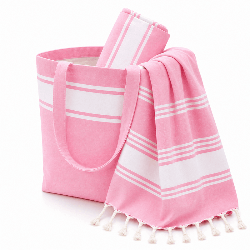 kit summer 2026 Kit Summer 3 pièces :1 Sac 1 trousse et Fouta Bali en Rose PTZ 6012 – Image 1