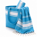 Kit Summer 3 pièces  : 1 Sac 1 trousse et 1 fouta  Bali en Bleu PTZ 6014