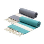 Serviette en coton - Fouta Diamond en Gris et Vert d’eau PTZ 4013