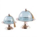 Set de 2 Présentoir à gâteaux (METHRED) haut de gamme en verre soufflé craquelé sur pied en cuivre martelé fait à la main PM et GM – Image 2