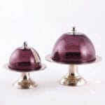 Set de 2 Présentoir à gâteaux (METHRED) haut de gamme en verre soufflé craquelé sur pied en cuivre martelé fait à la main PM et GM – Image 3