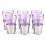 Coffret de 6 verres maxi drink + évasé en verres soufflés craquelés avec socle en cuivre