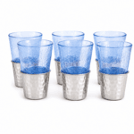 Coffret de 6 verres à the évasé en verres soufflés craquelés avec socle en cuivre martelé – Image 4