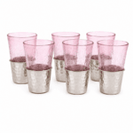 Coffret de 6 verres à the évasé en verres soufflés craquelés avec socle en cuivre martelé