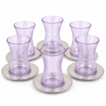 Ensemble de 6 verres à the Türk avec sous tasse en verre soufflé craquelé  design vintage