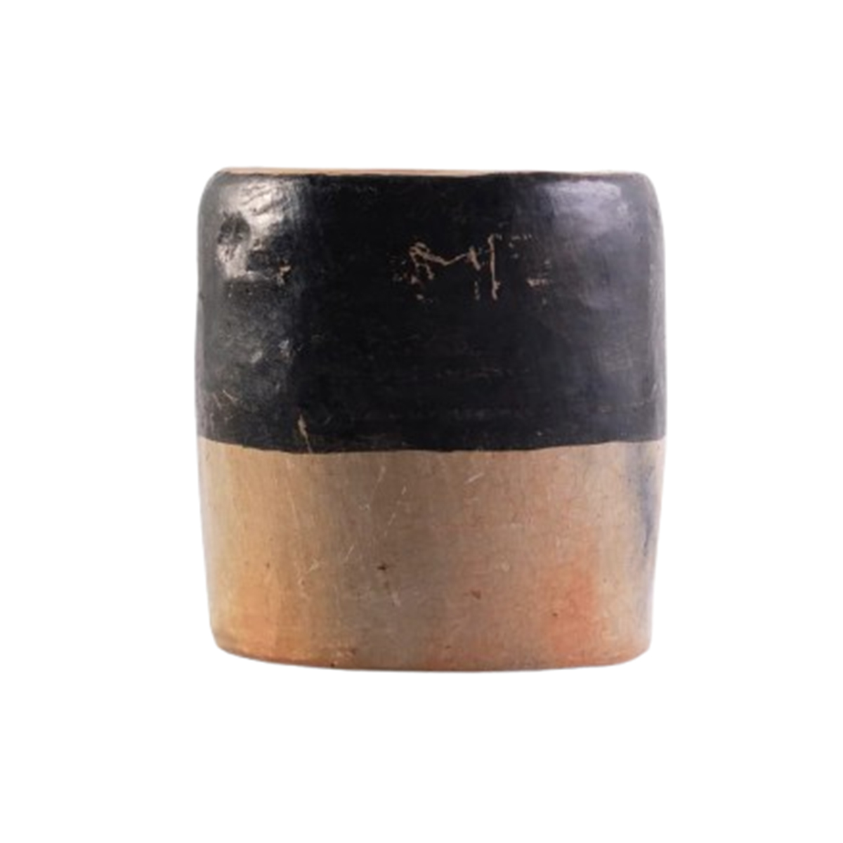 HKJ 1316 Collection Héritage Khalti Jomaa – Petit cache pot tubulaire en bicolor noir et beige en Poterie de sejnane – Image 1
