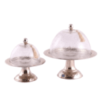 Set de 2 Présentoir à gâteaux (METHRED) haut de gamme en verre soufflé craquelé sur pied en cuivre martelé fait à la main PM et GM – Image 4