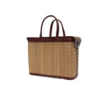 Sac Ecologique Couffin multi-usage avec deux poignées au look intemporel en fibre  naturelle avec habillage et en cuir véritable en marron T1
