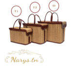 Sac Ecologique Couffin multi-usage avec deux poignées au look intemporel en fibre  naturelle avec habillage et en cuir véritable en marron T3 – Image 2