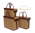 Sac Ecologique Couffin multi-usage avec deux poignées au look intemporel en fibre  naturelle avec habillage et en cuir véritable en marron T3 – Image 3