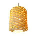 Suspension luminaire organique à lumière tamisé design cylindrique 3 tressée à la main  en fibre de palmier naturelle